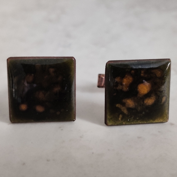 Elegant Vintage Enamel on Copper Abstract Men's Cufflinks - Picture 8 of 9